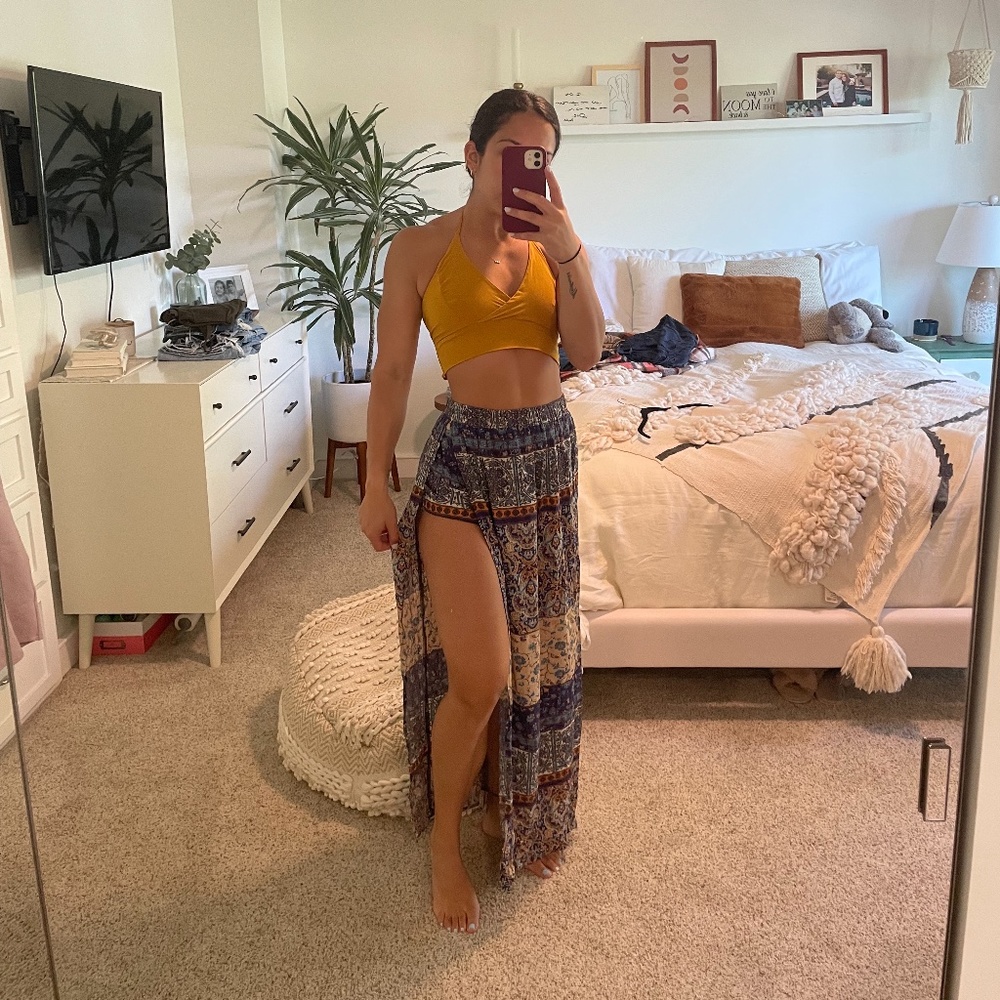 Multicolored Long Skort with Side Slit